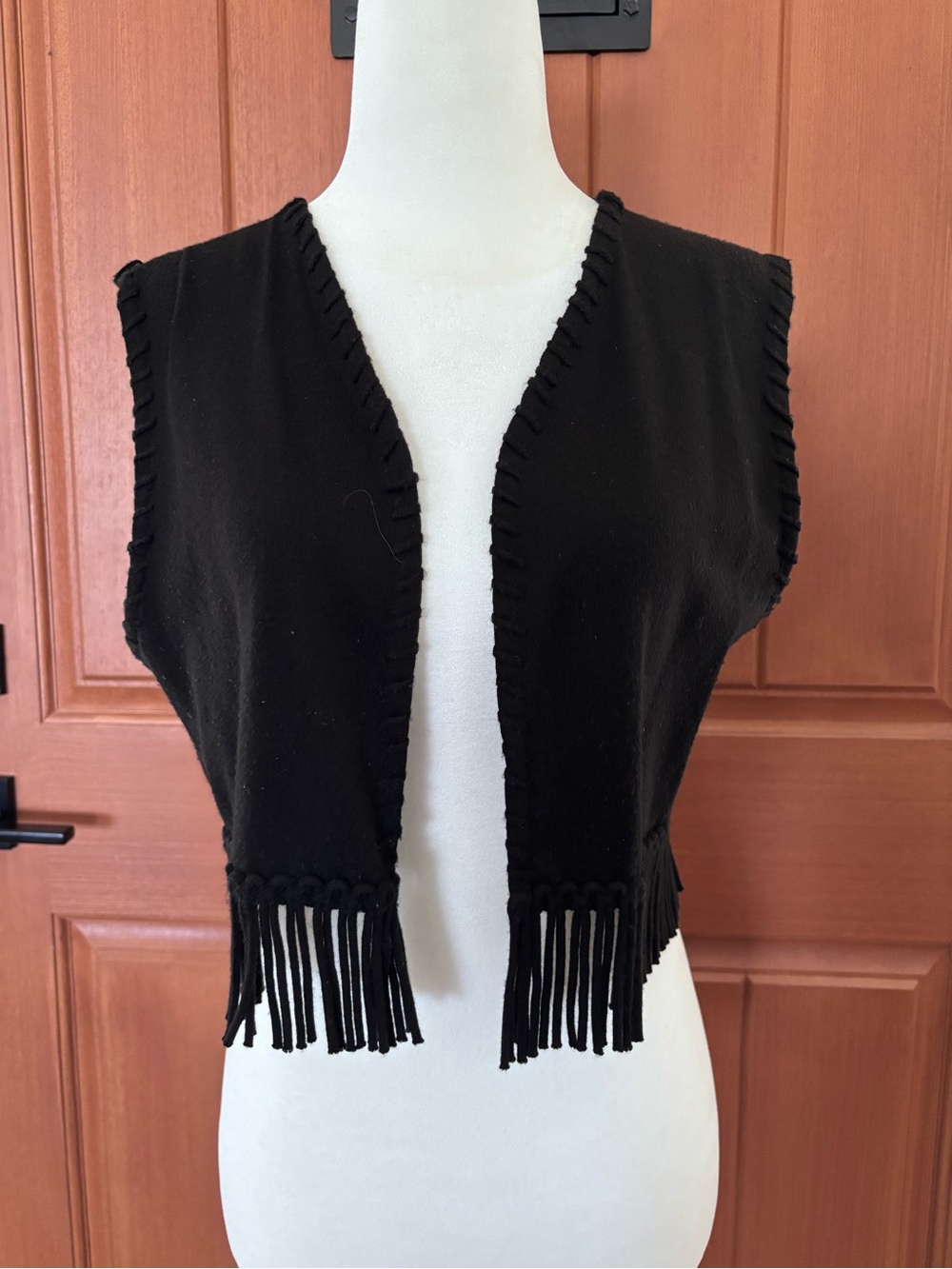 JMS Petite Black Fringe Sweater Vest